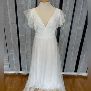 Size 24 bridal wedding white lace satin gown long train long sleeve